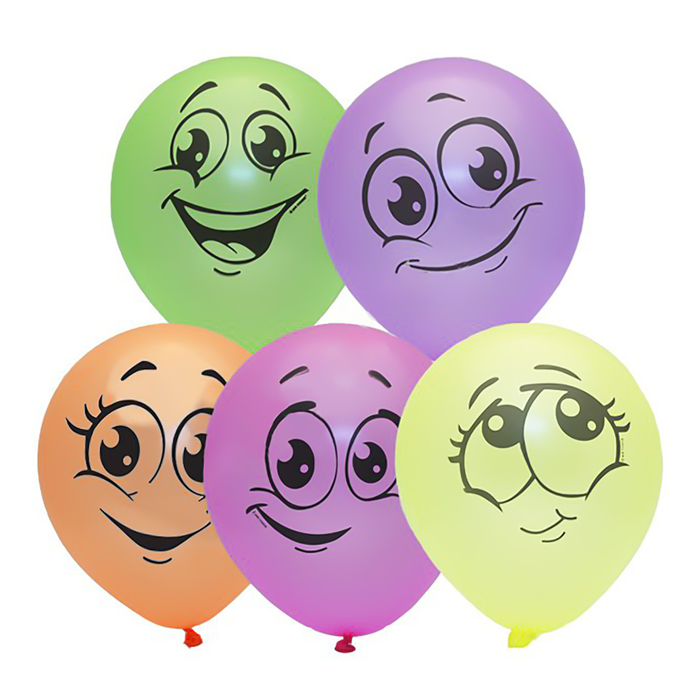 Шар латексный 10" "Флуоресцентный", улыбки, 1-сторонний, набор 50 шт., цвета МИКС