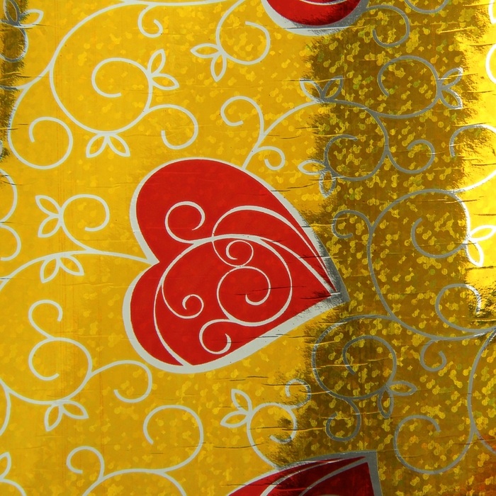 Пленка голография "Красные сердца", жёлтый, 70 х 100 см