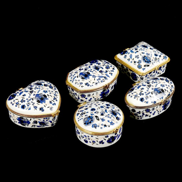 Шкатулка керамика "Синие цветы" МИКС 3,5х7х7,5 см