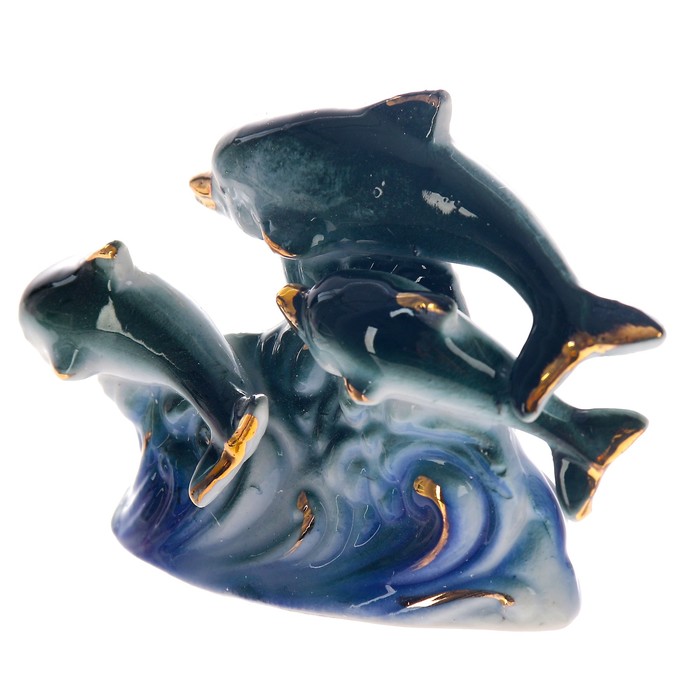 Сувенир керамика "Игры дельфинов" зелёно-голубые 7,5х10,5х3 см