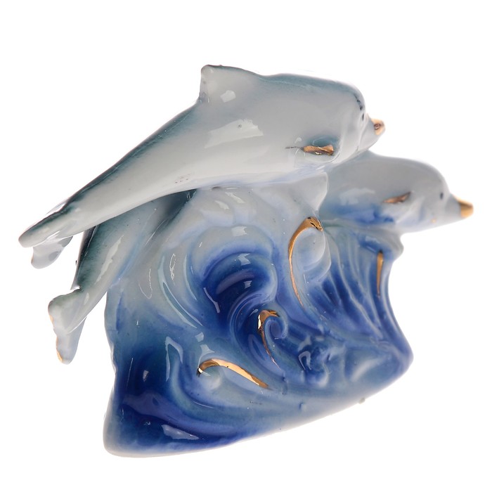 Сувенир керамика "Игры дельфинов" зелёно-голубые 7,5х10,5х3 см