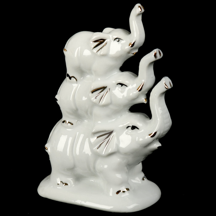 Сувенир керамика "Пирамида из белых слонов" 10х6х4 см