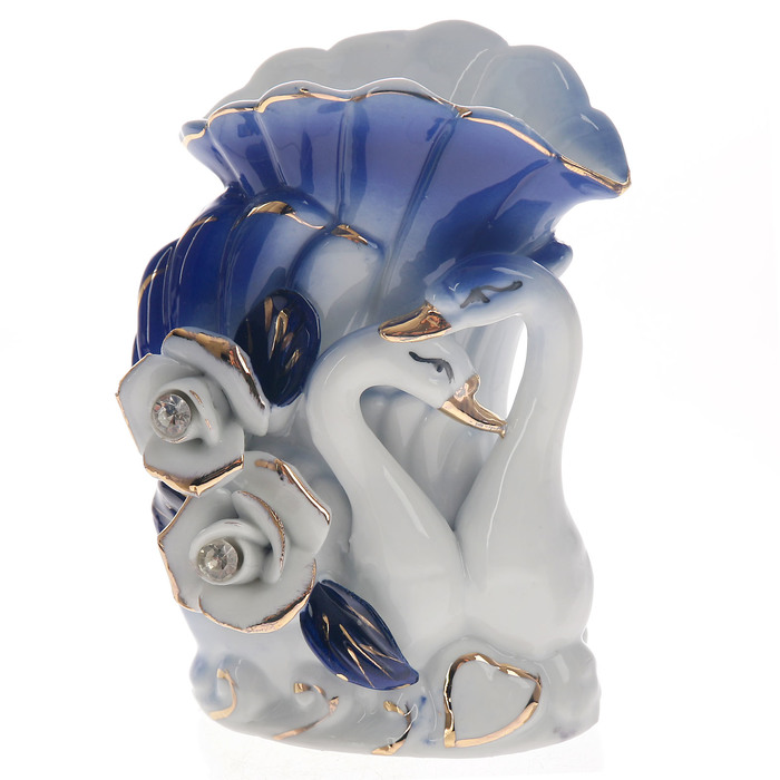 Сувенир керамика вазон "2 лебедя с розами" стразы 10,5х7,5х5 см