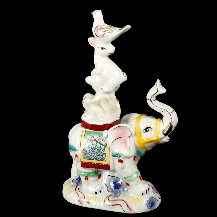 Нэцкэ керамика "Пирамида: слон, обезьяна, заяц и птица" 20,5х12х7 см