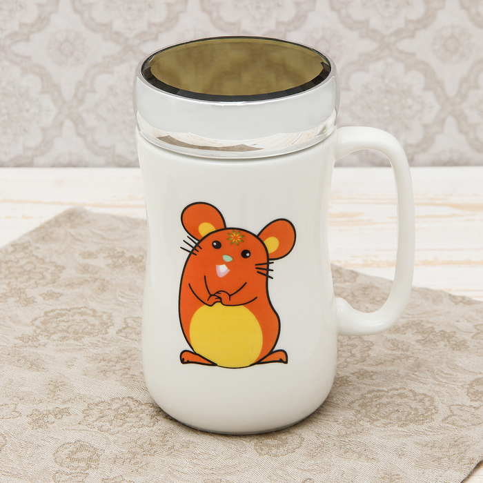 Кружка с крышкой-зеркалом 400 мл "Зверята", рисунок МИКС