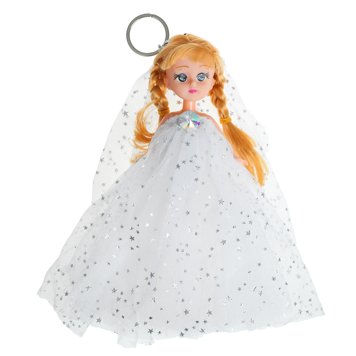 Игрушка-брелок "Модница" белое платье со звёздами