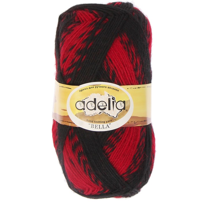 Пряжа "Adelia Bella" 67% шерсть, 33% полиэстер 266м/100гр (09 бордовый-черный)