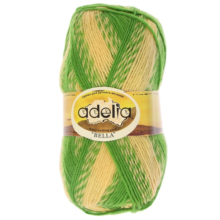 Пряжа "Adelia Bella" 67% шерсть, 33% полиэстер 266м/100гр (20 яр.зел-желтый)