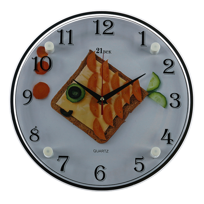 Часы настенные круглые "Рыбка-бутерброд" 30х30 см