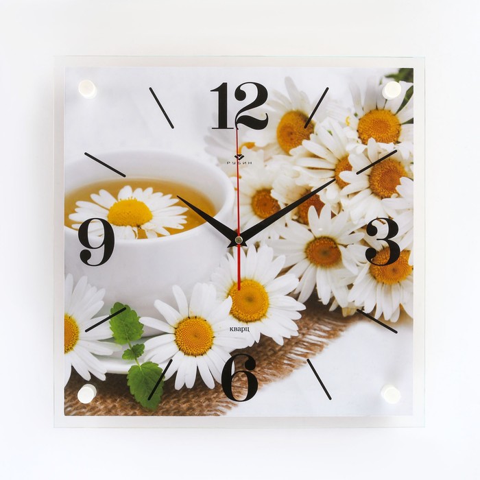 фото Часы настенные, серия: цветы, "ромашковый чай", 35х35 см, микс рубин