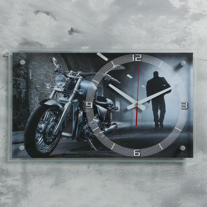 фото Часы настенные, серия: транспорт, "мотоцикл в ночи", 36х60 см 21 век