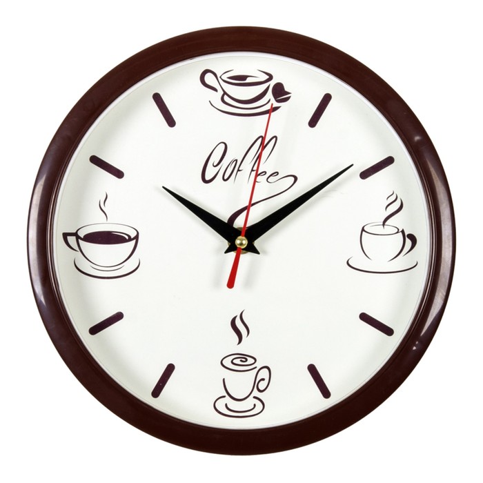 цена Часы настенные, интерьерные Coffee, d-22 см, бесшумные, корпус коричневый