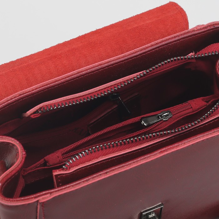 Сумка женская на молнии, 1 отдел с перегородкой, длинный ремень, наружный карман, цвет красный