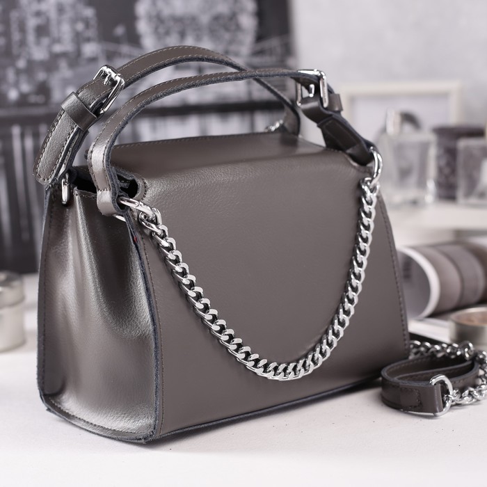 Сумка женская на молнии, 1 отдел, длинный ремень, цвет серый