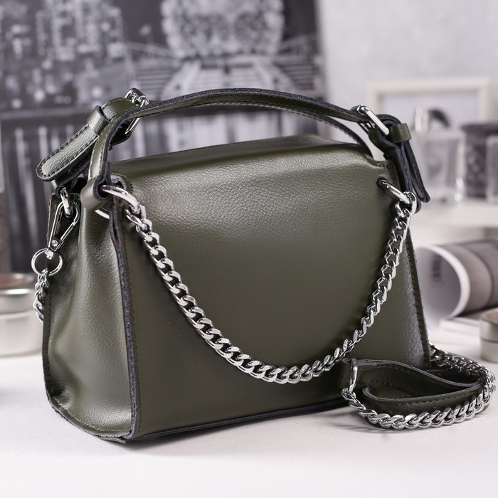 Сумка женская на молнии, 1 отдел, длинный ремень, цвет оливковый