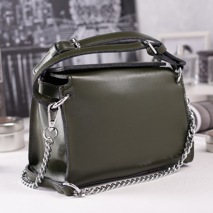 Сумка женская на молнии, 1 отдел, длинный ремень, цвет оливковый