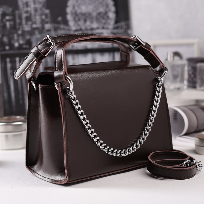 Сумка женская на молнии, 1 отдел, длинный ремень, цвет коричневый