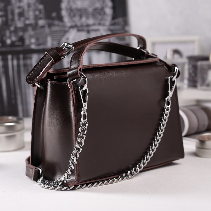 Сумка женская на молнии, 1 отдел, длинный ремень, цвет коричневый