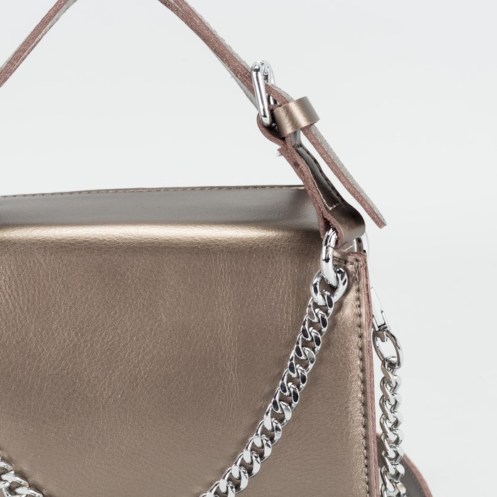 Сумка женская на молнии, 1 отдел, длинный ремень, цвет бронзовый