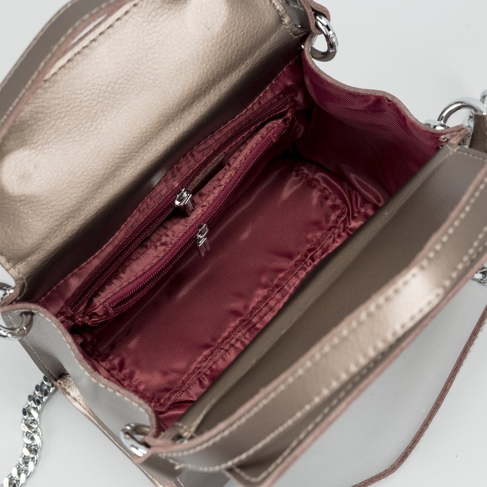 Сумка женская на молнии, 1 отдел, длинный ремень, цвет бронзовый