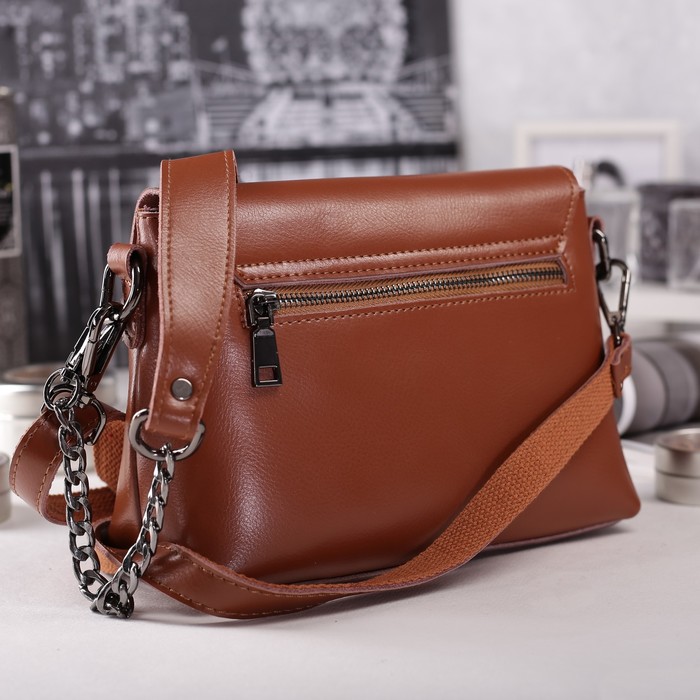 Сумка женская на молнии, 1 отдел с перегородкой, наружный карман, длинный ремень, цвет рыжий