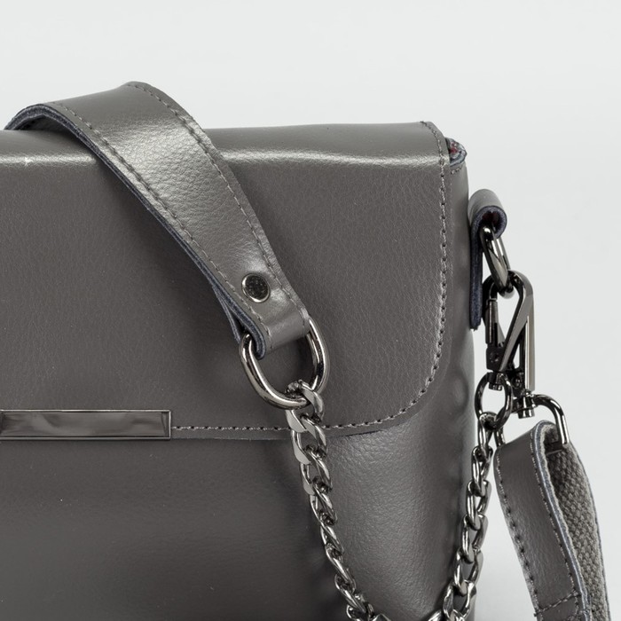 Сумка женская на молнии, 1 отдел с перегородкой, наружный карман, длинный ремень, цвет серый