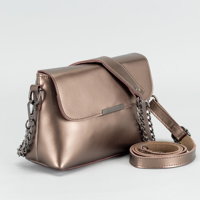 Сумка женская на молнии, 1 отдел с перегородкой, наружный карман, длинный ремень, цвет бронзовый