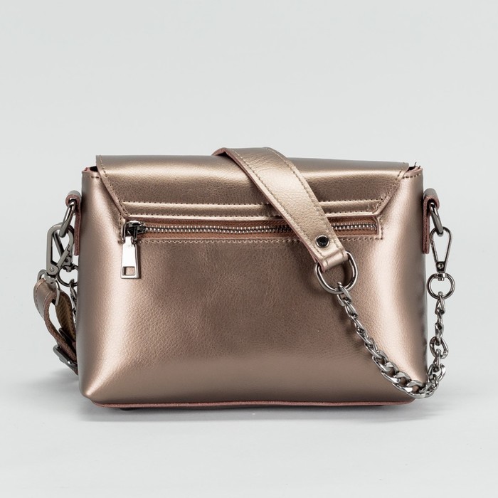 Сумка женская на молнии, 1 отдел с перегородкой, наружный карман, длинный ремень, цвет бронзовый