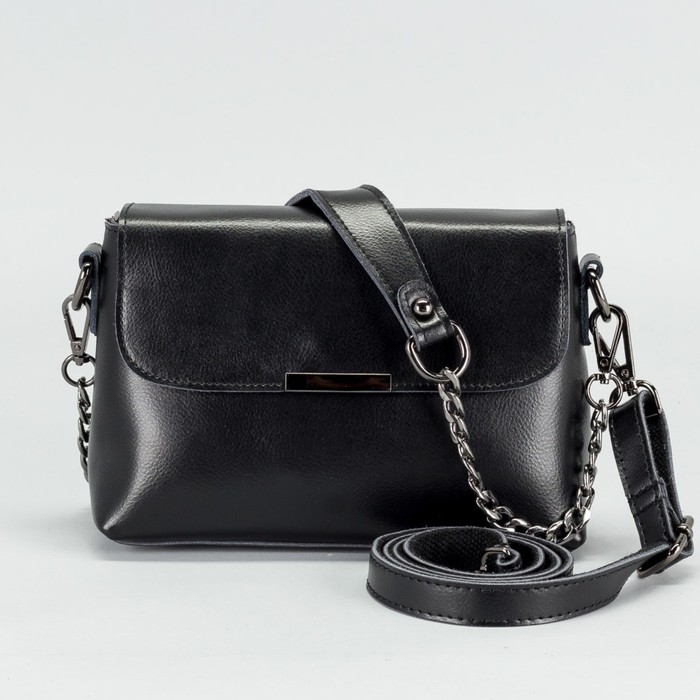 Сумка женская на молнии, 1 отдел с перегородкой, наружный карман, длинный ремень, цвет чёрный