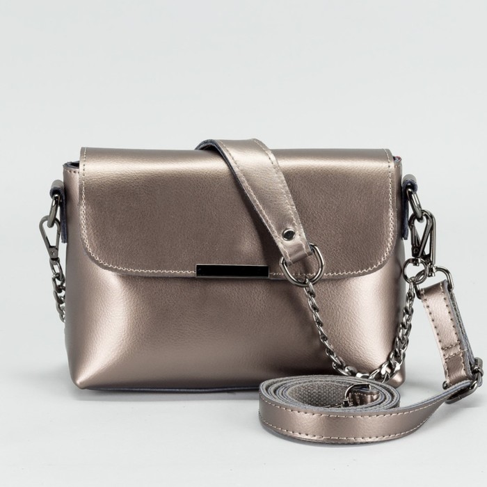 Сумка женская на молнии, 1 отдел с перегородкой, наружный карман, длинный ремень, цвет серебристый