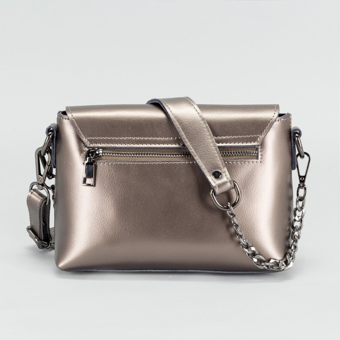 Сумка женская на молнии, 1 отдел с перегородкой, наружный карман, длинный ремень, цвет серебристый