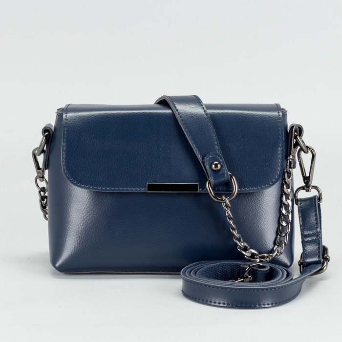 Сумка женская на молнии, 1 отдел с перегородкой, наружный карман, длинный ремень, цвет синий