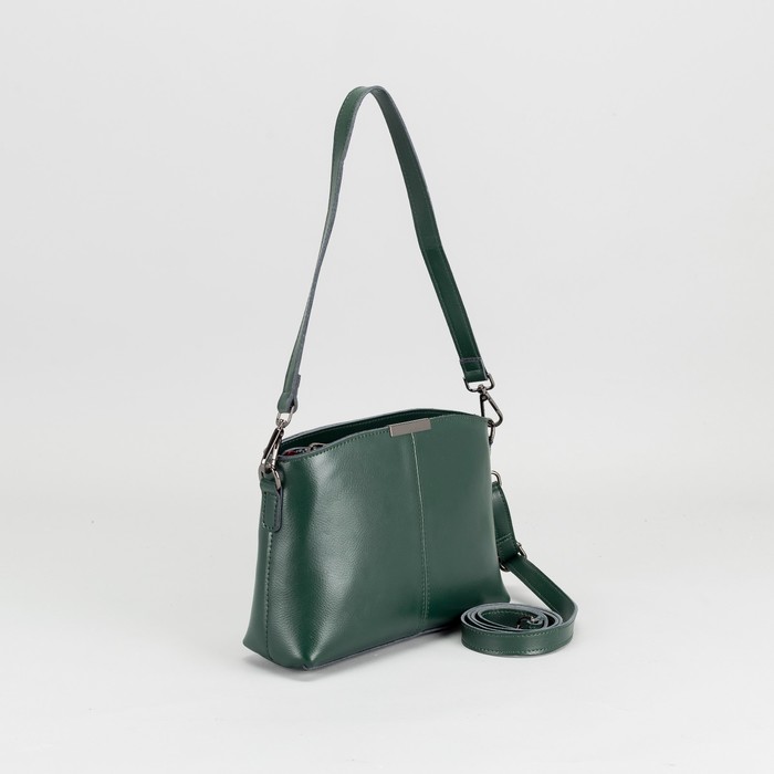 Сумка женская на молнии, 1 отдел, наружный карман, длинный ремень, цвет зелёный