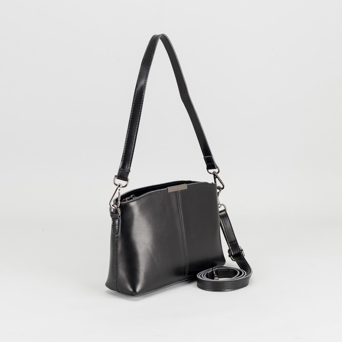 Сумка женская на молнии, 1 отдел, наружный карман, длинный ремень, цвет чёрный