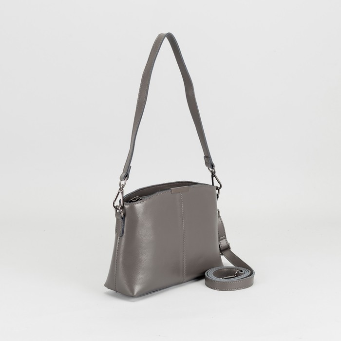 Сумка женская на молнии, 1 отдел, наружный карман, длинный ремень, цвет серый