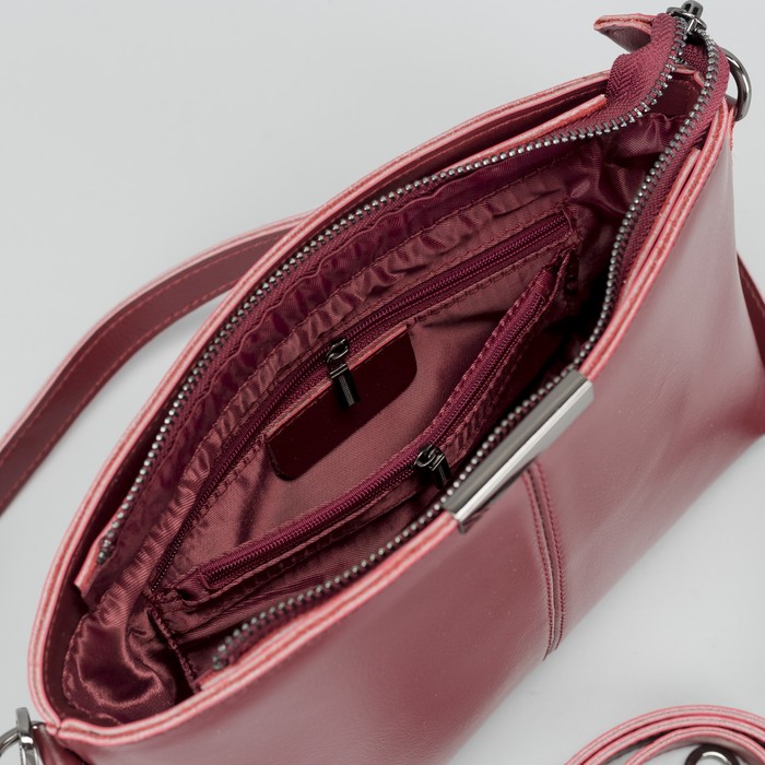 Сумка женская на молнии, 1 отдел, наружный карман, длинный ремень, цвет бордовый