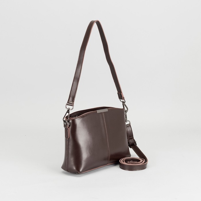 Сумка женская на молнии, 1 отдел, наружный карман, длинный ремень, цвет коричневый