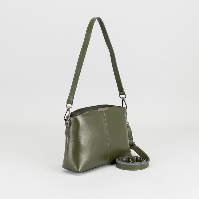 Сумка женская на молнии, 1 отдел, наружный карман, длинный ремень, цвет оливковый