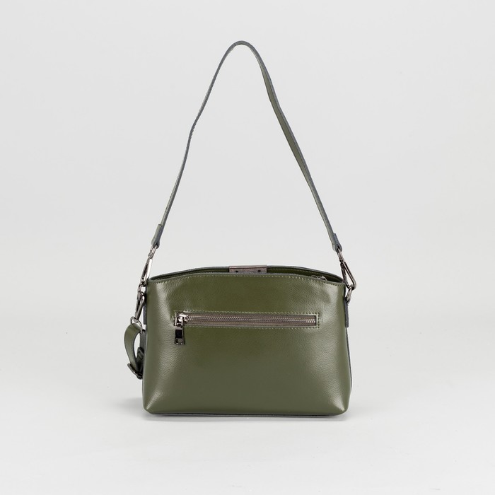 Сумка женская на молнии, 1 отдел, наружный карман, длинный ремень, цвет оливковый