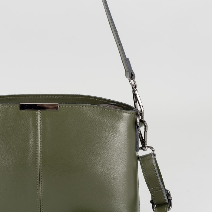 Сумка женская на молнии, 1 отдел, наружный карман, длинный ремень, цвет оливковый