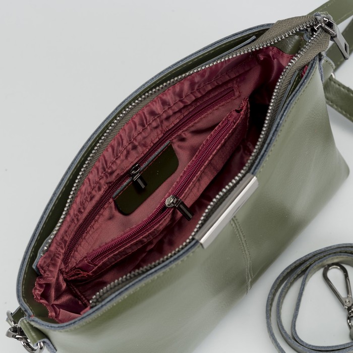 Сумка женская на молнии, 1 отдел, наружный карман, длинный ремень, цвет оливковый