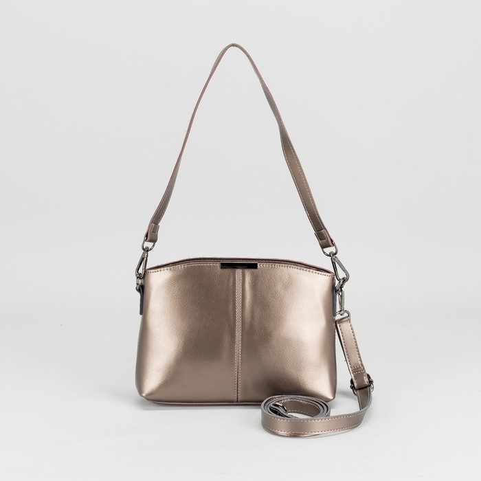 Сумка женская на молнии, 1 отдел, наружный карман, длинный ремень, цвет бронзовый