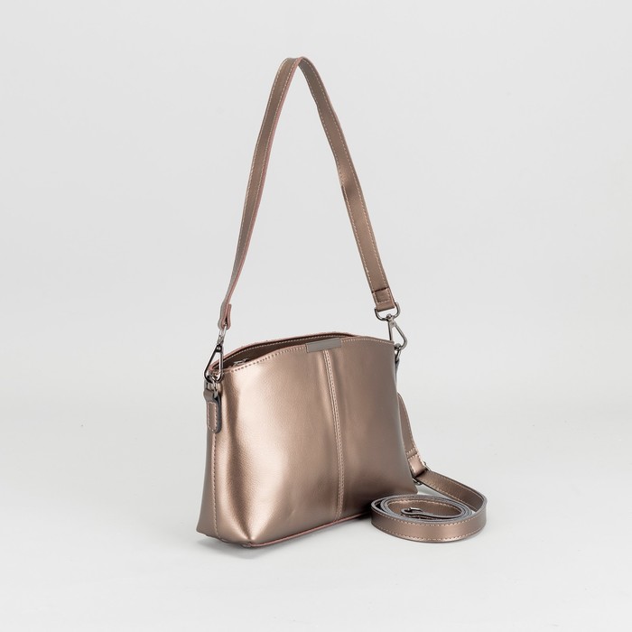 Сумка женская на молнии, 1 отдел, наружный карман, длинный ремень, цвет бронзовый