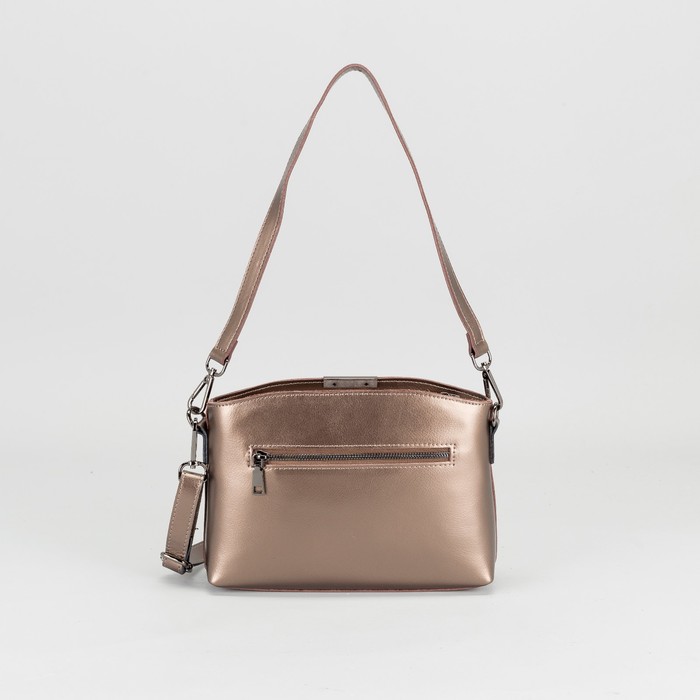 Сумка женская на молнии, 1 отдел, наружный карман, длинный ремень, цвет бронзовый