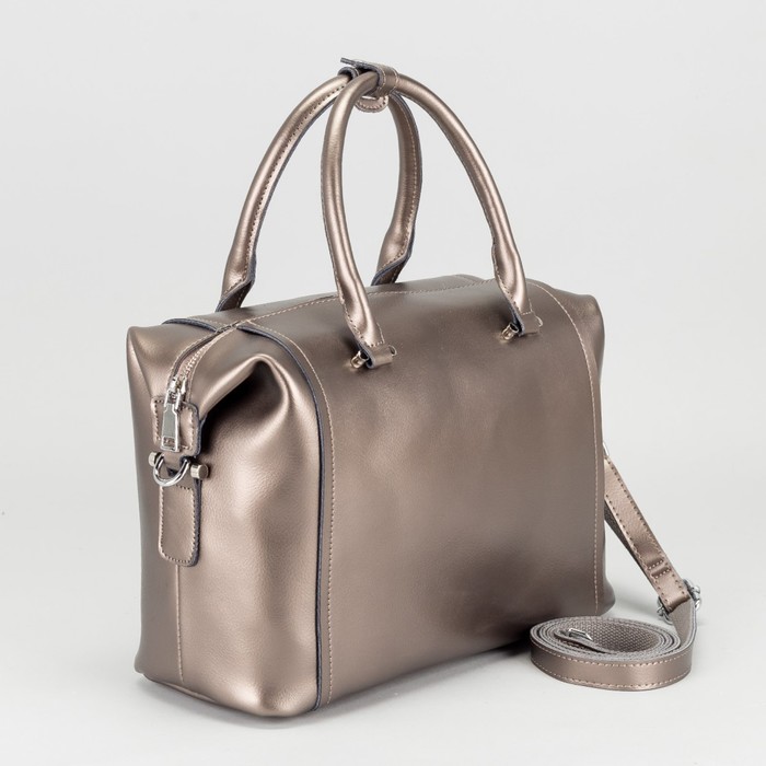 Сумка женская на молнии, 1 отдел, наружный карман, длинный ремень, цвет серебристый