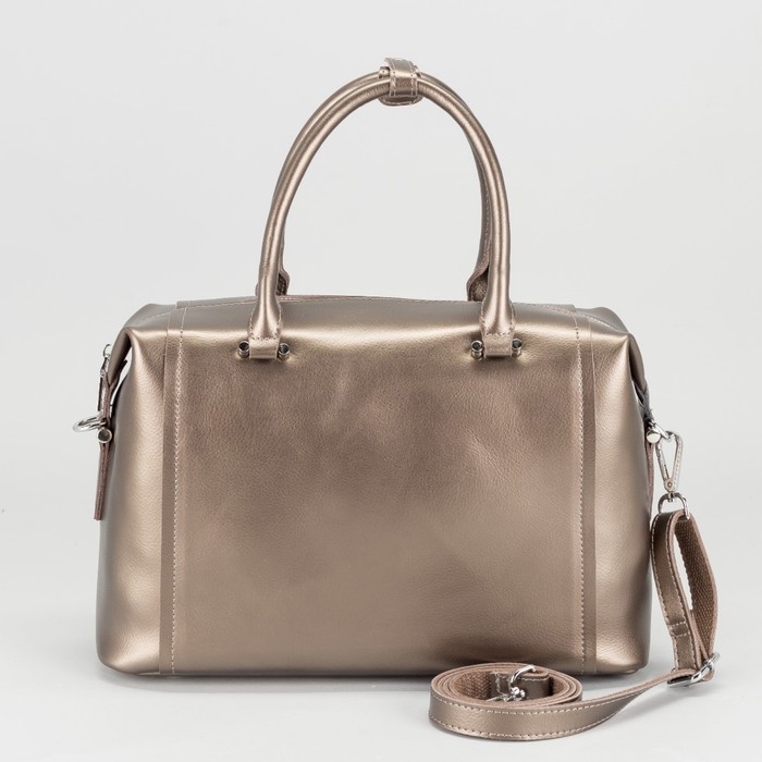 Сумка женская на молнии, 1 отдел, наружный карман, длинный ремень, цвет бронзовый