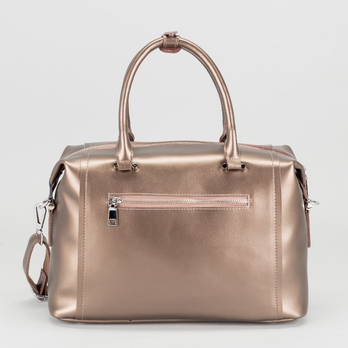 Сумка женская на молнии, 1 отдел, наружный карман, длинный ремень, цвет бронзовый