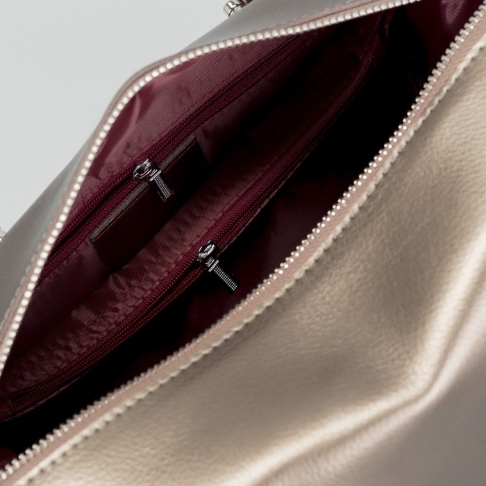 Сумка женская на молнии, 1 отдел, наружный карман, длинный ремень, цвет бронзовый