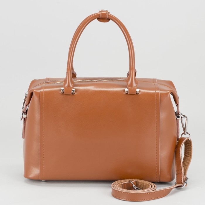 Сумка женская на молнии, 1 отдел, наружный карман, длинный ремень, цвет рыжий