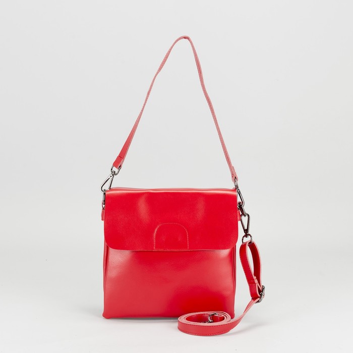 Сумка женская на молнии, 2 отдела, наружный карман, длинный ремень, цвет красный